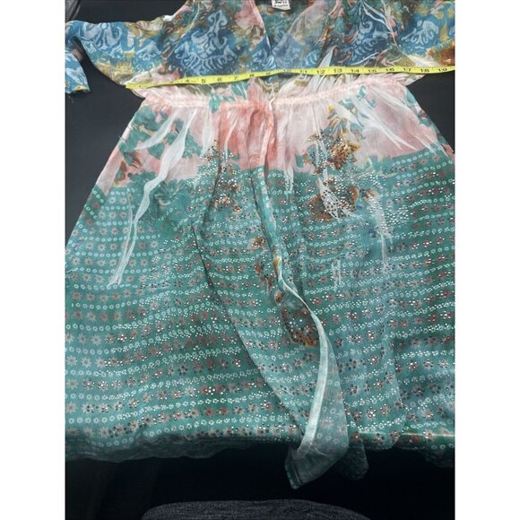 S Twelve Semi Sheer Blingy Dress Cover Up Y2K Gauzy Boho Beach Gypsy Fairy Sz L - Picture 12 of 12